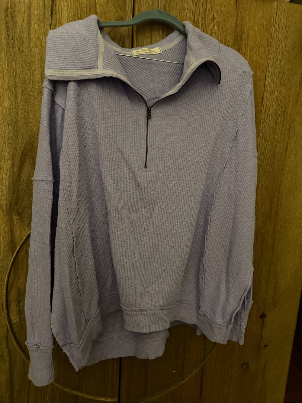 Free People Lavender V-Neck Half-Zip Thermal Pullover